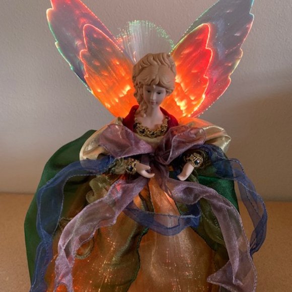 Vintage 2000 12" White Fibre Optic Angle Porcelain Tree Topper Original Box - Picture 9 of 10